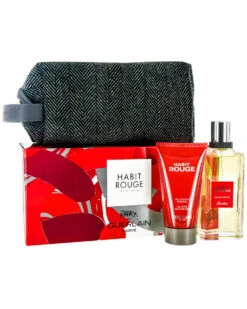 Guerlain Men's Habit Rouge Gift Set 3pc Cologne & Aftershave